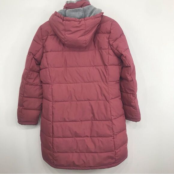Andrew Mark Maroon Insulated Quilted Puffer Long Coat With Detachable Hood - Picture 9 of 16